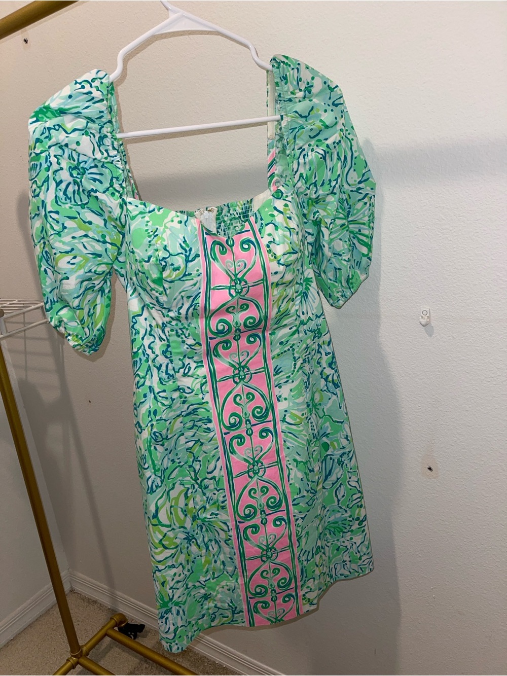Lilly Pulitzer Mint Green & Pink Puff-Sleeve Shift Dress - Picture 6 of 6